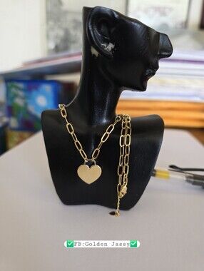 18K Real Gold Paper Clip Flat Heart Necklace
